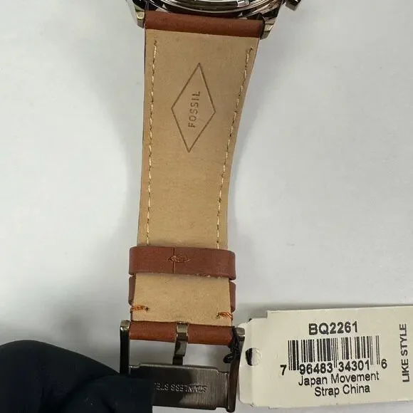 NWT Fossil Flynn Chronograph Brown Leather Men's Watch BQ2261 - Picture 9 of 12